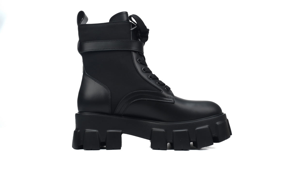 Prada Monolith leather and Re-Nylon boots with pouch