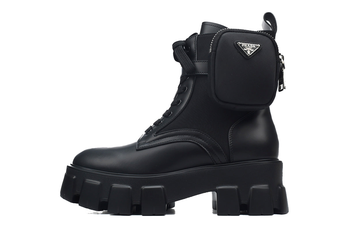 Prada Monolith leather and Re-Nylon boots with pouch