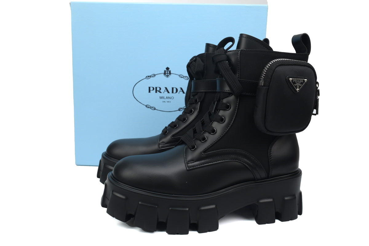 Prada Monolith leather and Re-Nylon boots with pouch