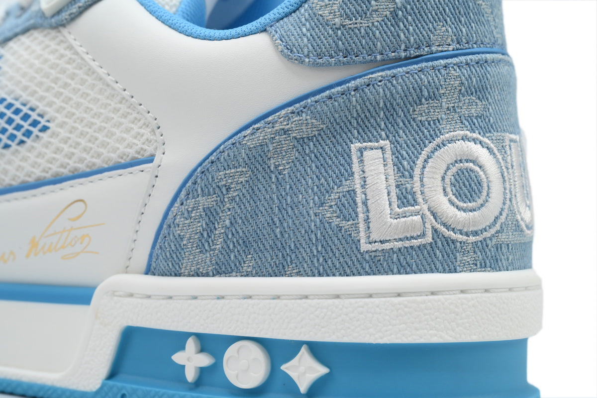 LV Trainers Velcro Strap Monogram Denim