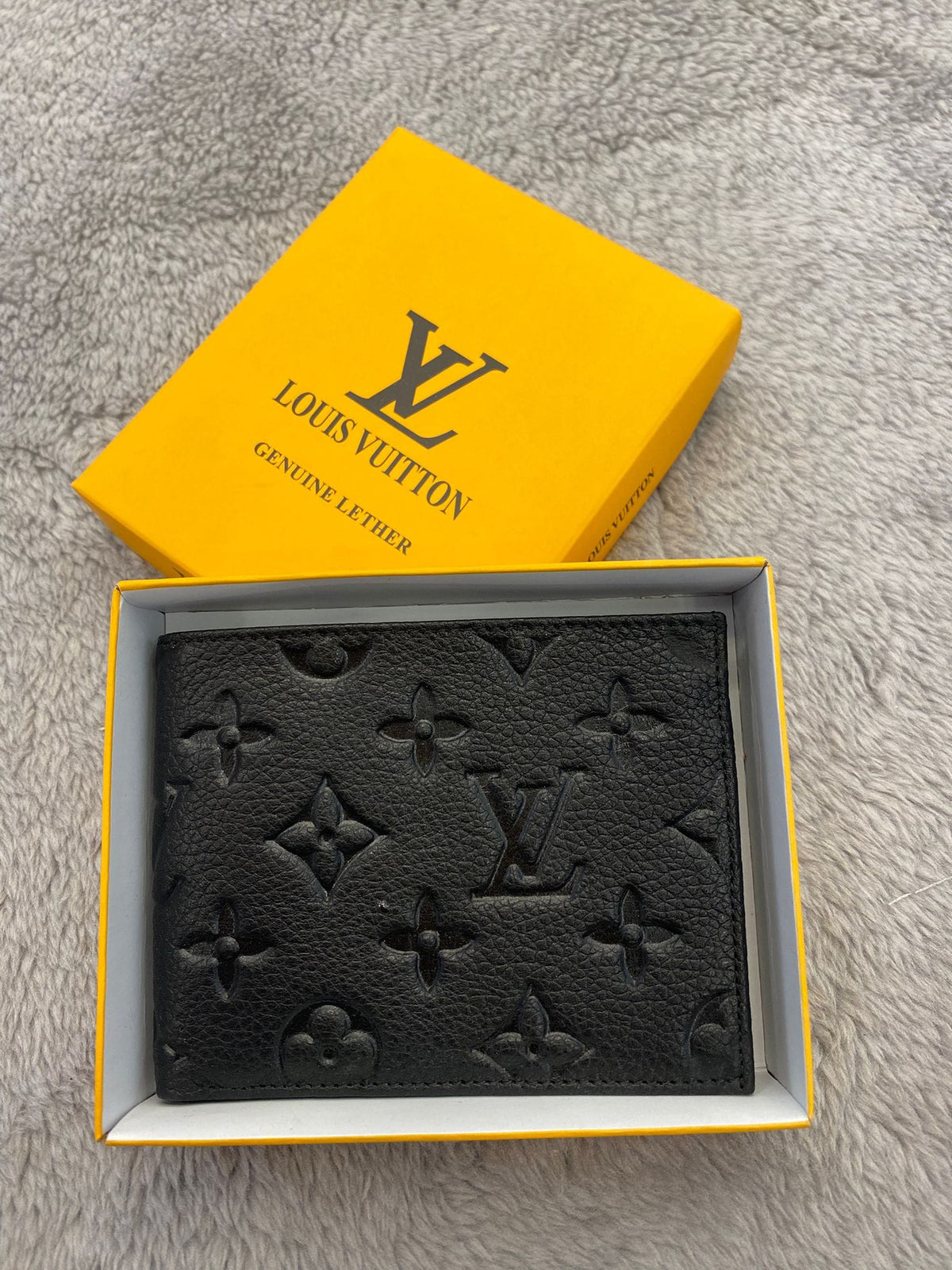Designer LV Leather Wallet Black Textured