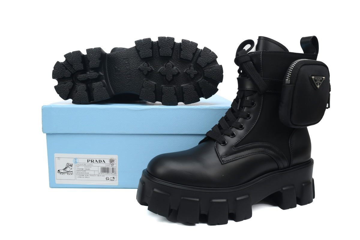 Prada Monolith leather and Re-Nylon boots with pouch