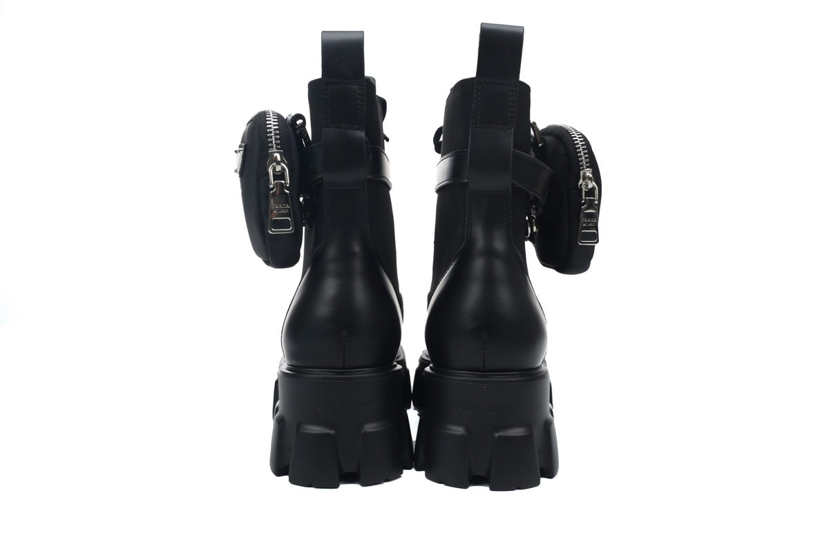 Prada Monolith leather and Re-Nylon boots with pouch