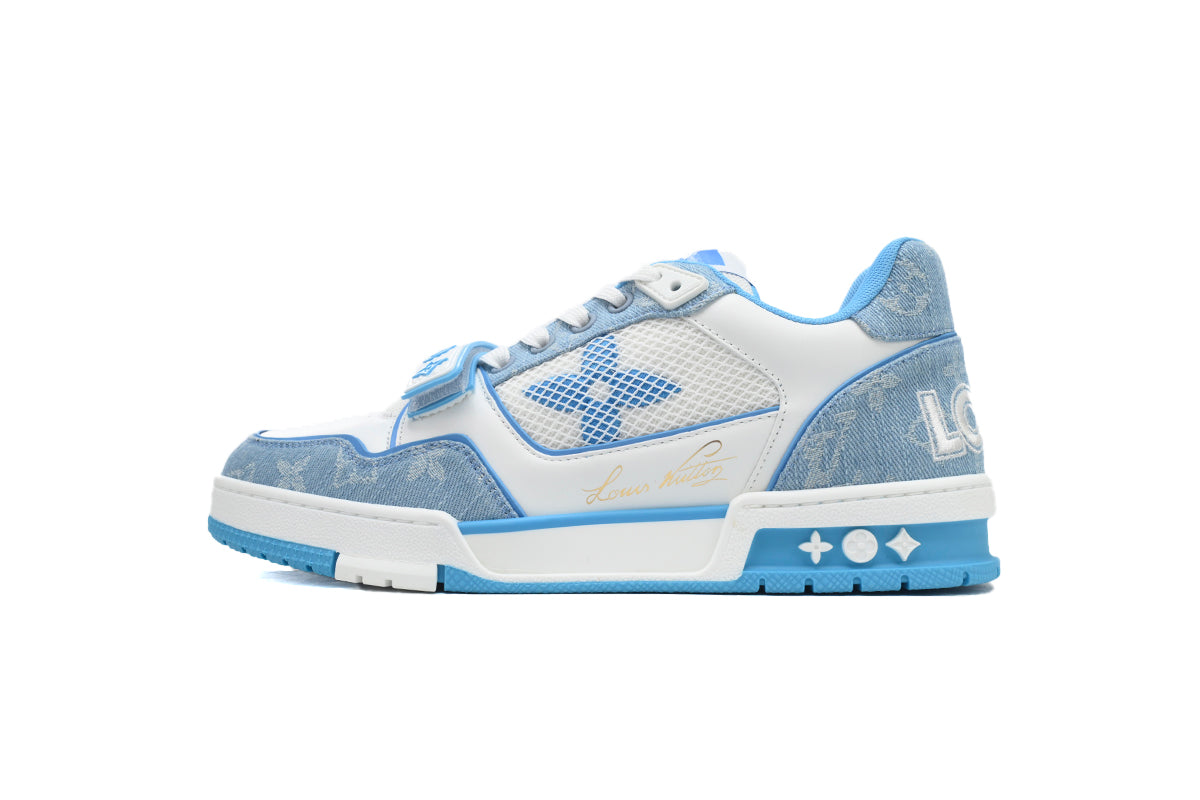 LV Trainers Velcro Strap Monogram Denim