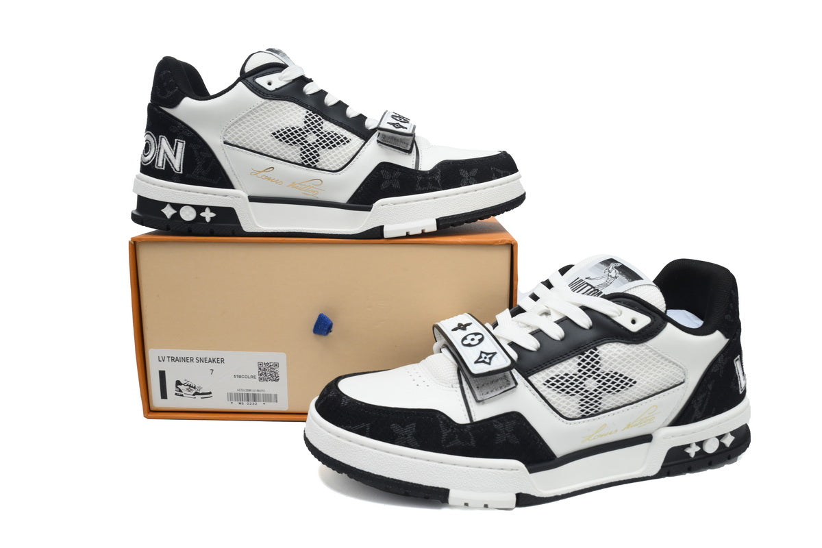 LV Trainers Velcro Strap Monogram Denim