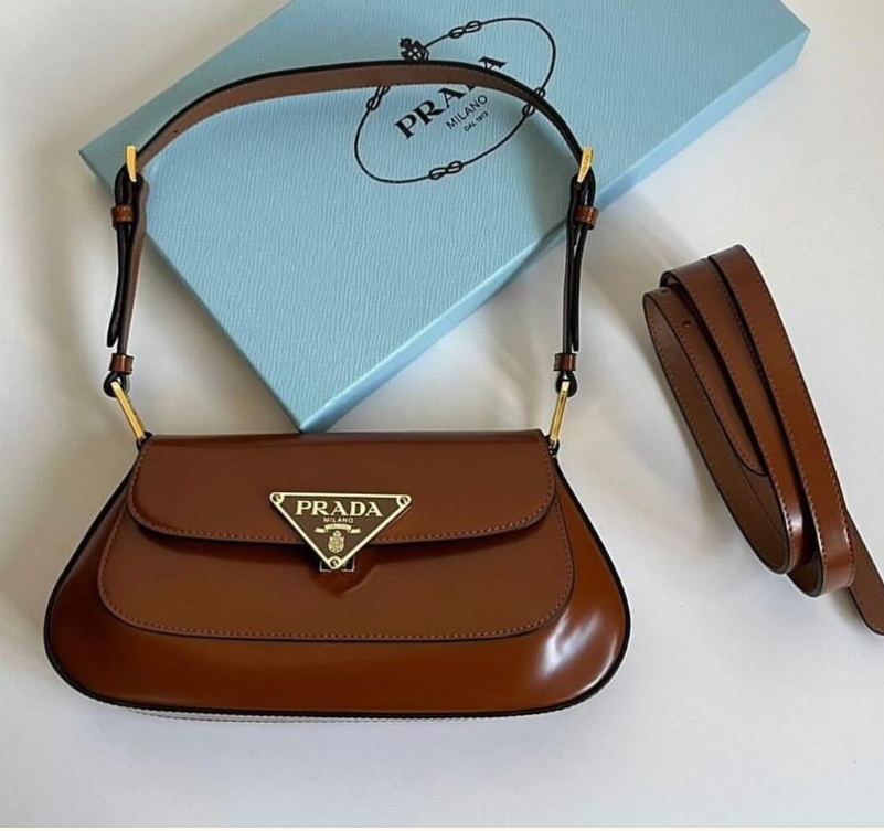 Prada Enamel triangle-logo Leather Shoulder Bag