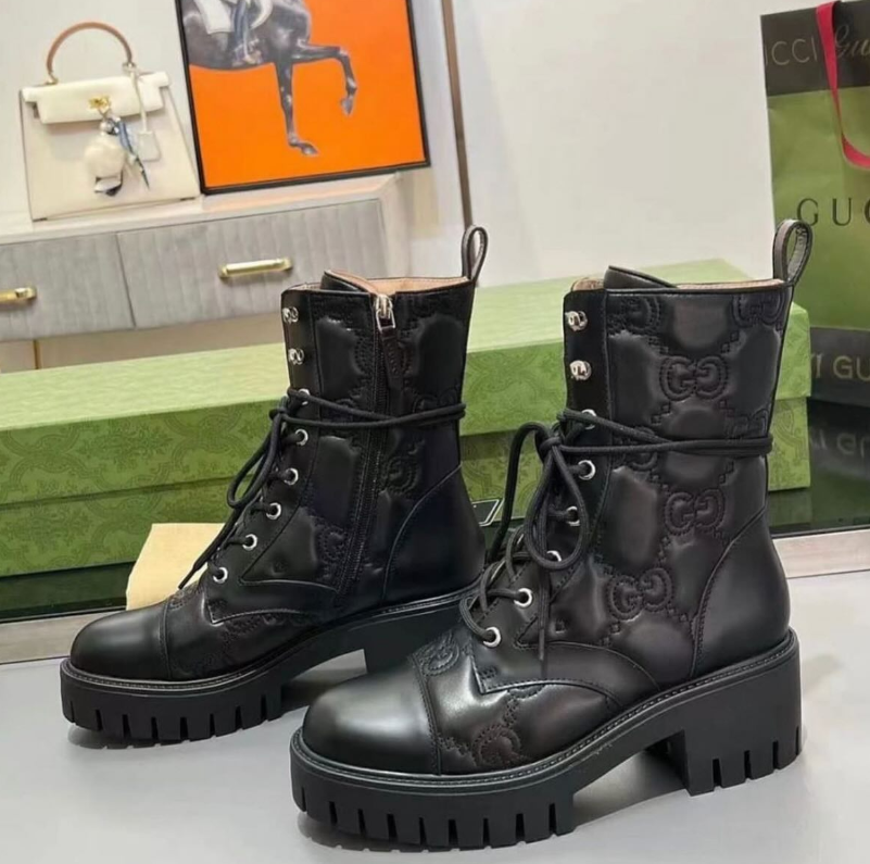 Gucci GG-Logo Matelassé-Leather Boots