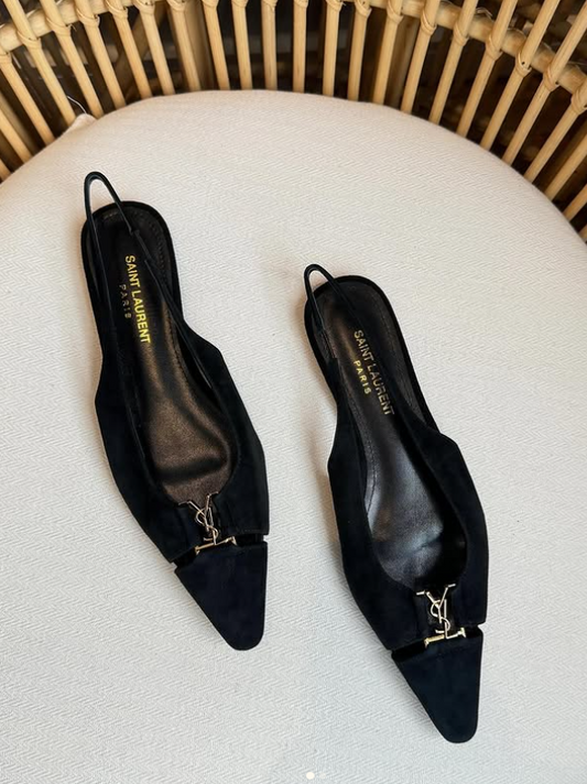 YSL Babylone Slingback Flats In Satin Crepe
