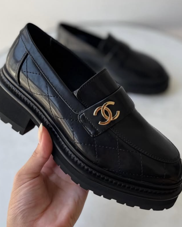 Chanel Moccasins Black Leather